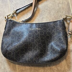 Calvin Klein Black and Tan Shoulder Bag